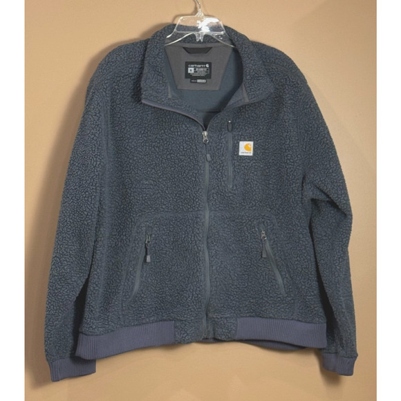 Carhartt Jacket Mens XL Relaxed Fit Gray Sherpa Fleece Zip Pockets EUC - Picture 1 of 9